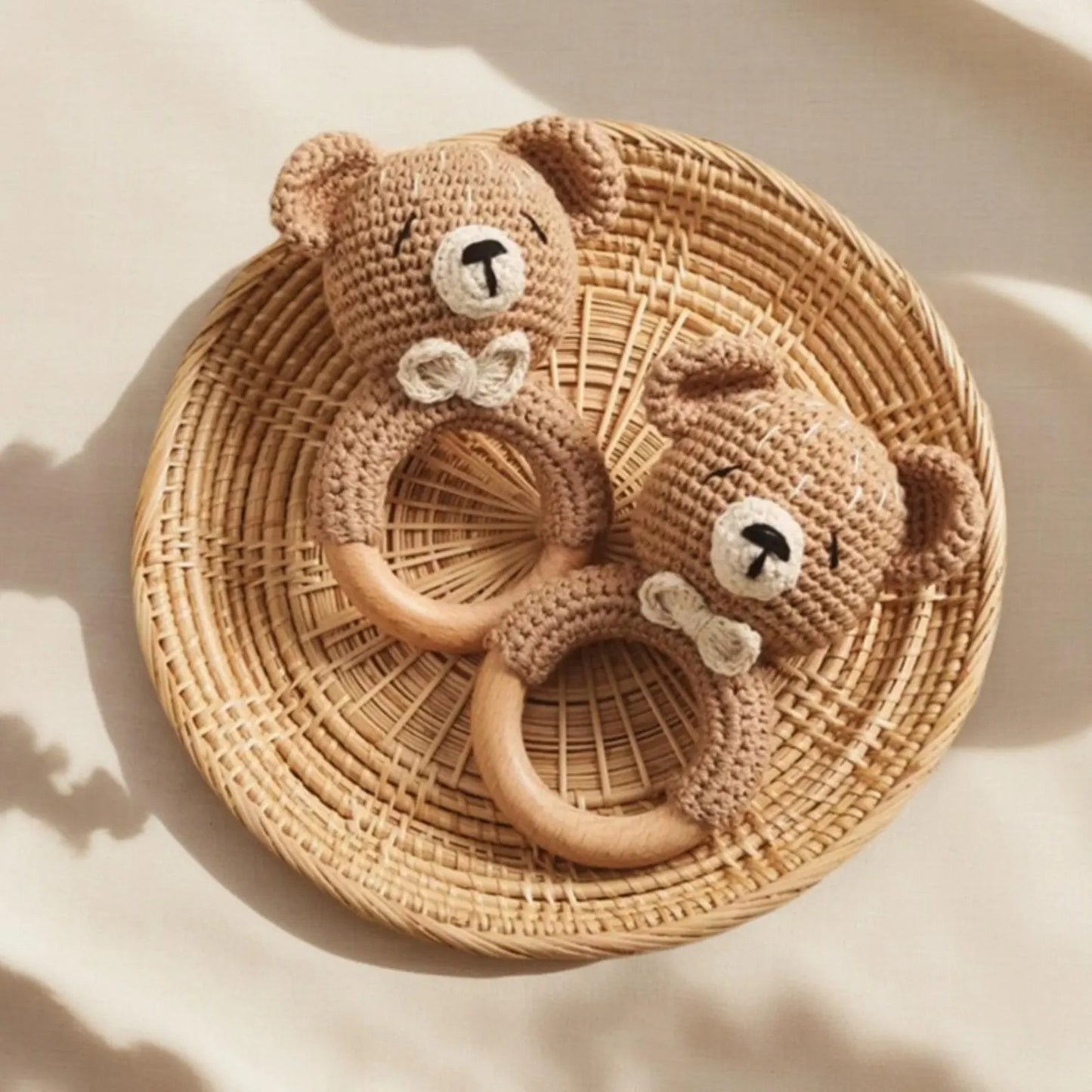 Animal Crochet Rattle, Wooden Baby Rattle,Engraved Crochet Teeth Ring