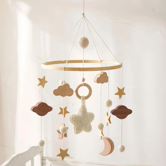 Handmade Wooden Baby Crib Mobile, Montessori Bell Toy for Play Gym, Stroller, Nursery Decor