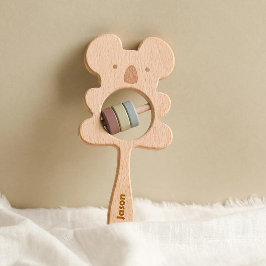 Baby Rattle for Baby, ,Engraved Rattle with Name,Wooden Rattle Ring for Newborn Gift