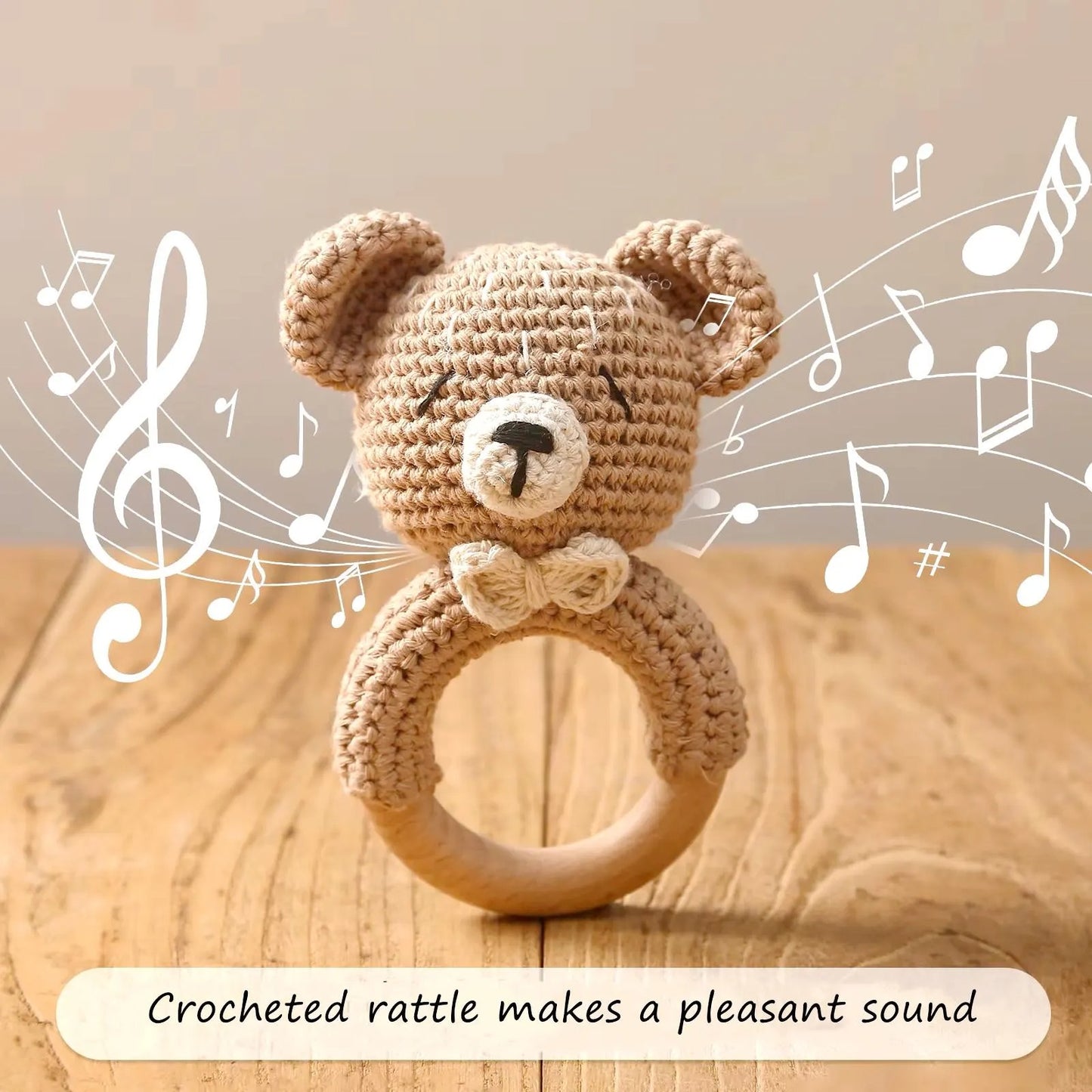 Animal Crochet Rattle, Wooden Baby Rattle,Engraved Crochet Teeth Ring